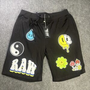 RAW On The Now Graphic Sweat Shorts Black Smiley Yin Yang Men's Streetwear.  A10